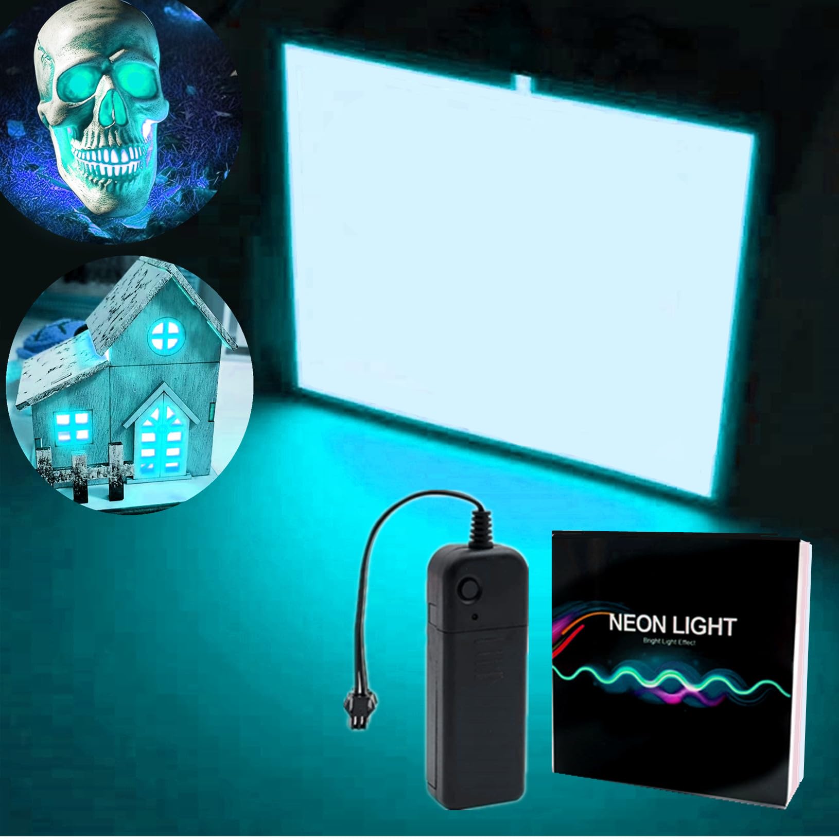 Ourbest Electroluminescent El Sheet Panel Light - 3Modes Stay on/Slow Flash/Fast Strobe, 10cm DIY EL Cuttable Indoor Neon Signs Sheet for Warning Cosplay Party Decoration (ICY Blue)