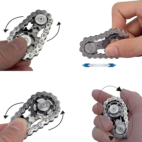 Miniatura 5 de ILYMB Cadena de bicicleta con engranaje para ansiedad cadena de piñón de metal juguete para aliviar el estrés y la ansiedad juguete novedoso de