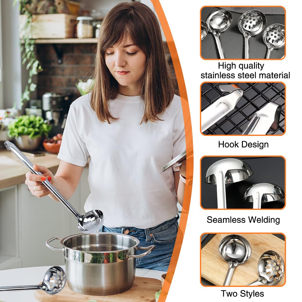 Golgner Edelstahl Suppenkellen Set – 4-teilig Mit Hakengriff | Schöpflöffel & Sieblöffel Für Küche, Grill & Party