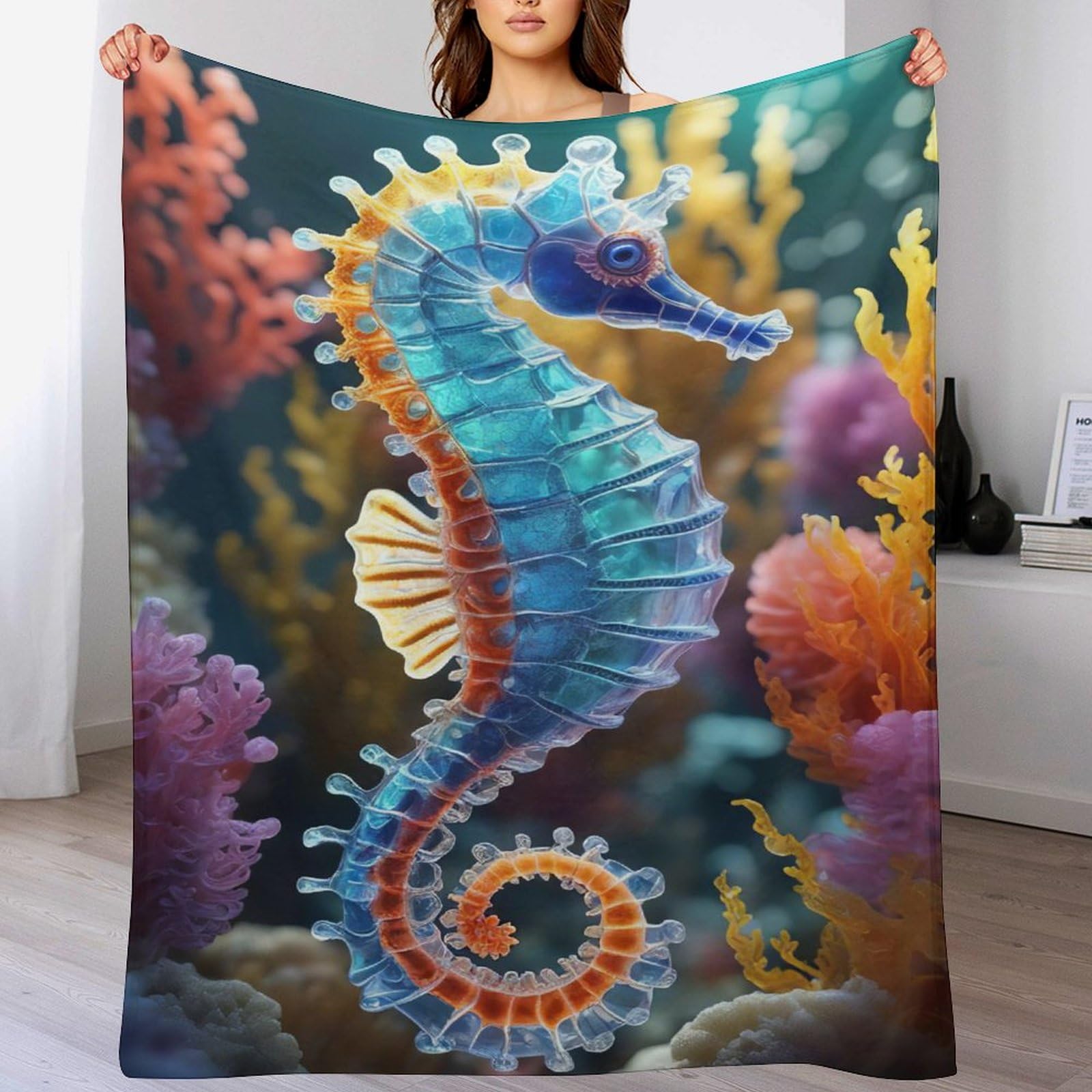 Couverture polaire hippocampe idéale pour vos soirées cocooning sur le canapé