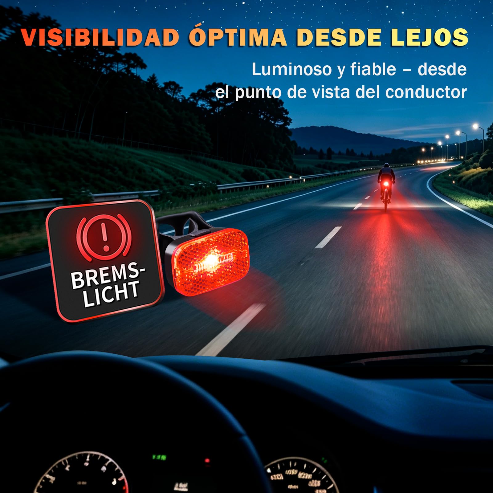 Juego de luces para bicicleta (100 lux, StVZO, batería USB-C, luz delantera + luz trasera con función de luz de freno, resistente al agua IPX5, para desplazamientos y conducción nocturna)