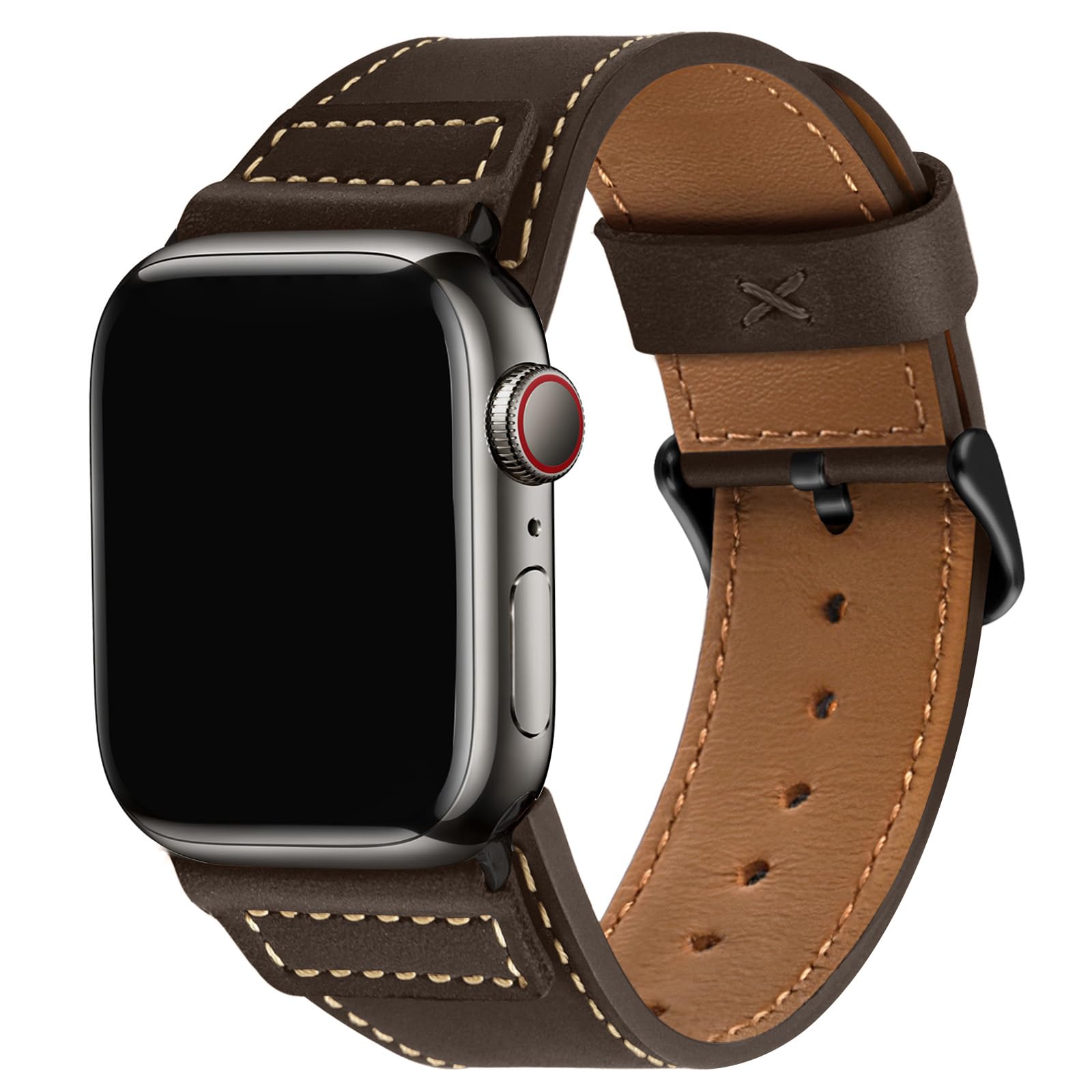 Wristitani Leather Strap Compatible With Apple Watch Straps 44mm 45mm 46mm 49mm for Men Replacement Band for iWatch Ultra 3/2/1 Series 11 10 9 8 7 SE3 SE2 SE 6 5 4 3 2 1,Dark coffee/Black Buckle