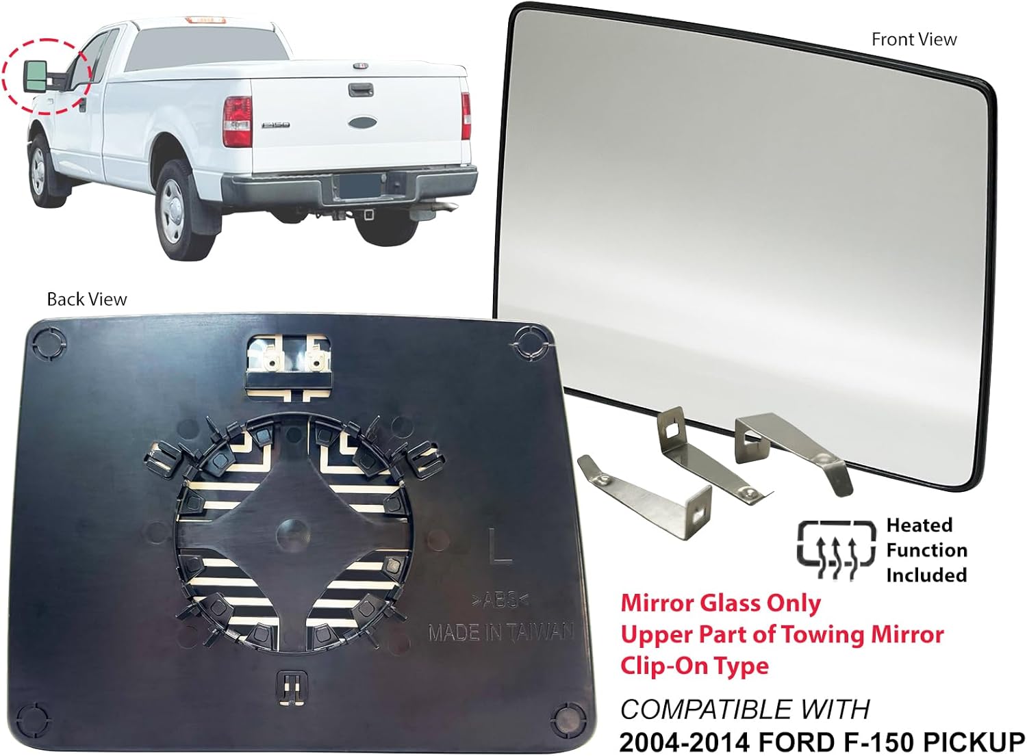 APA Replacement for Upper Tow Mirror Glass 2004-2014 F150 Heated Driver Left Side 7L3Z17K707F FO1324116