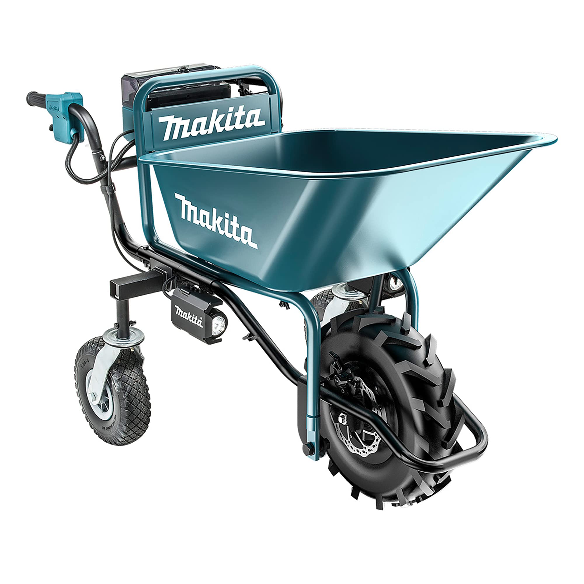 Makita Blue Dcu180ptx4 18V Li-Ion Lxt Brushless Wheelbarrow Complete With Bucket Frame Set, 2 X 5.0Ah Batteries And Twin Port Charger