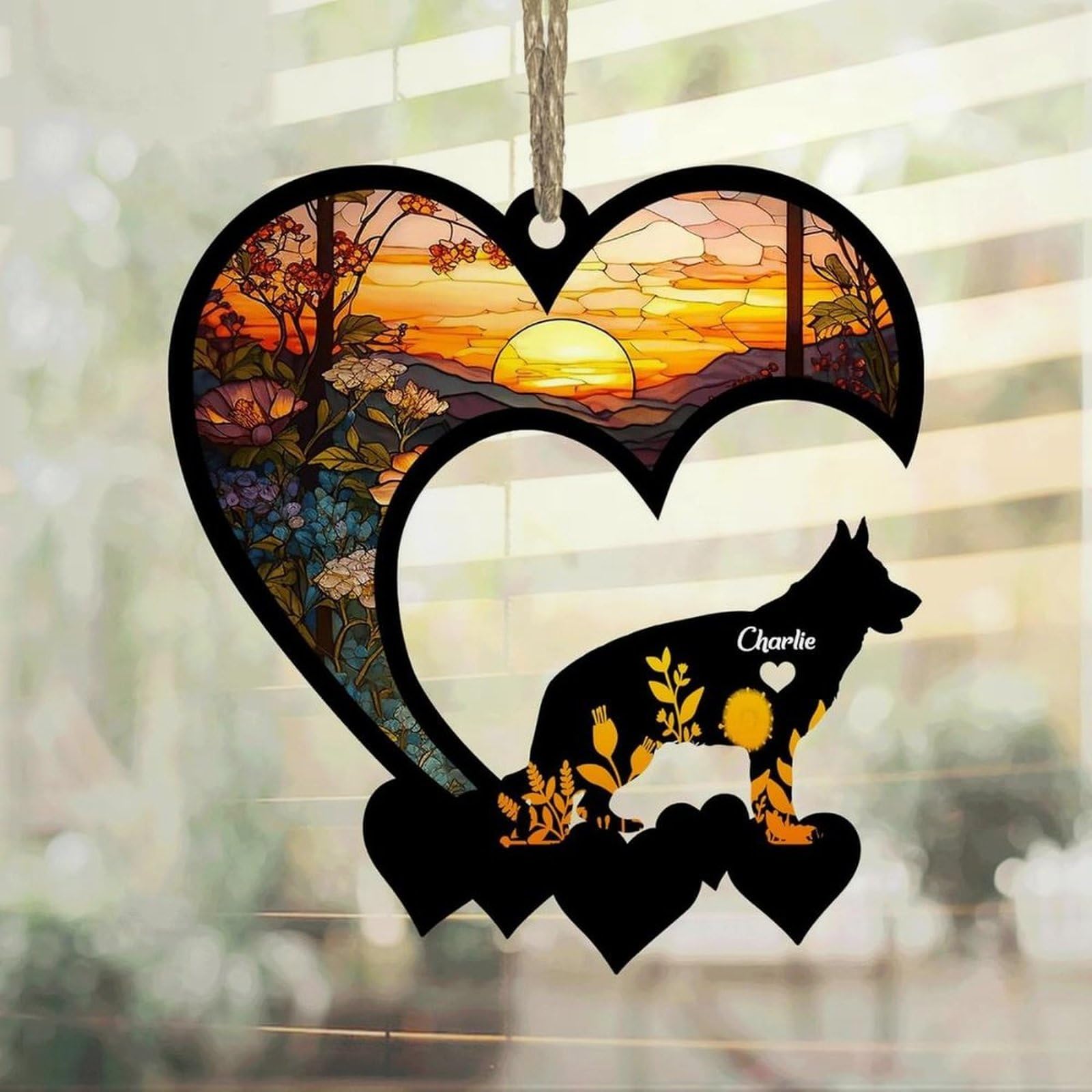 Luckluccy German Shepherd Suncatcher,Personalized Memorial With Name, Loss Suncatcher,Dog Remembrance Gift,Dog Memorial Ornament,Loss Of Dog Sympathy Gift