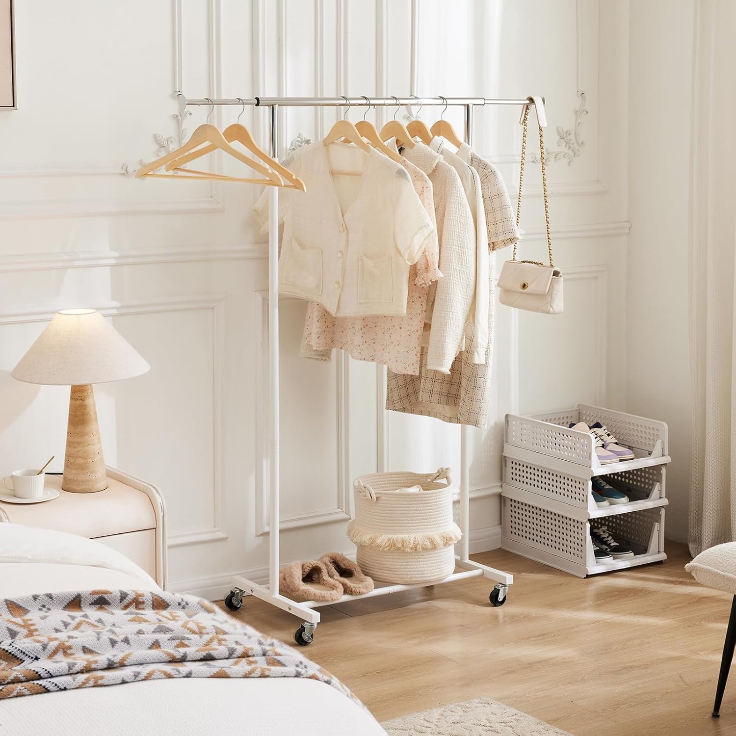 MAX Houser Standard Rod Clothing Garment Rack,Metal Rolling Clothes Organizer on Wheels for Hanging Clothes,Coats Skirts Shirts Sweaters,Extensible,White - Image 9