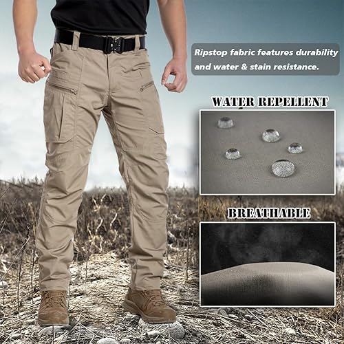 Miniatura 6 de CARWORNIC Pantalones tácticos ligeros para hombre, pantalones cargo militares Ripstop, resistentes al agua, pantalones de trabajo para senderismo al