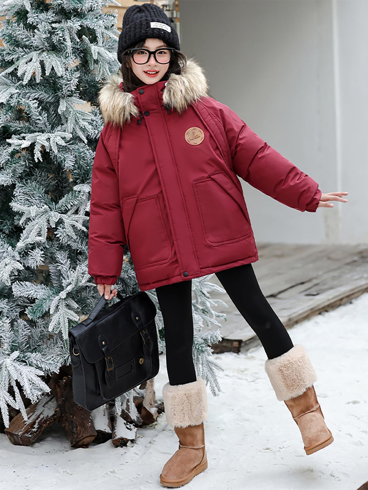 Cappotto per bambini e bambine invernali, calde, giacca per bambini, piumino a metà lungo, con cappuccio in pelliccia