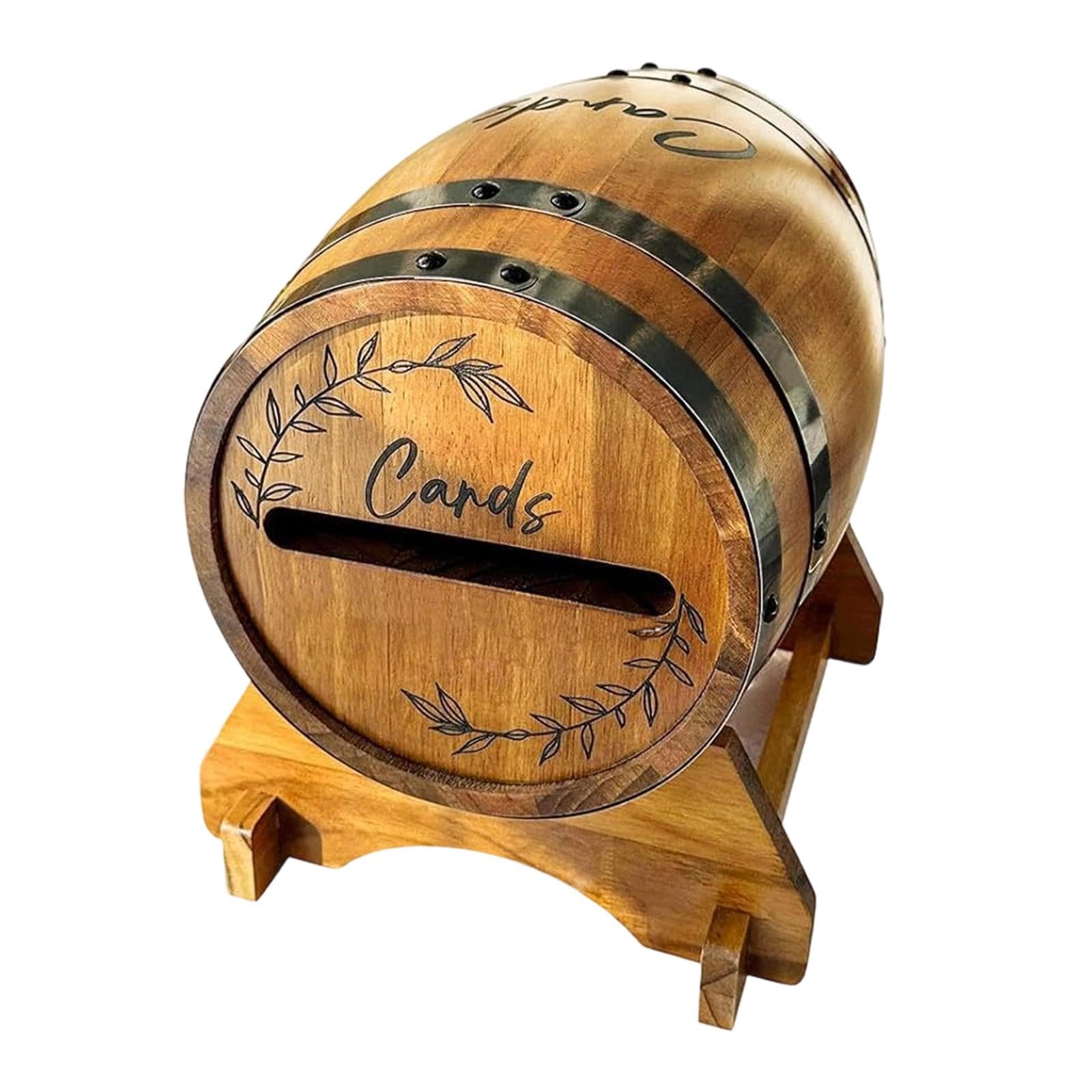 Baoblaze Scatola Porta Biglietti da Matrimonio in Legno per Feste, Robusta Scatola Porta Busta con Fessura e Supporto, Biglietti da Visita a Forma di Botte