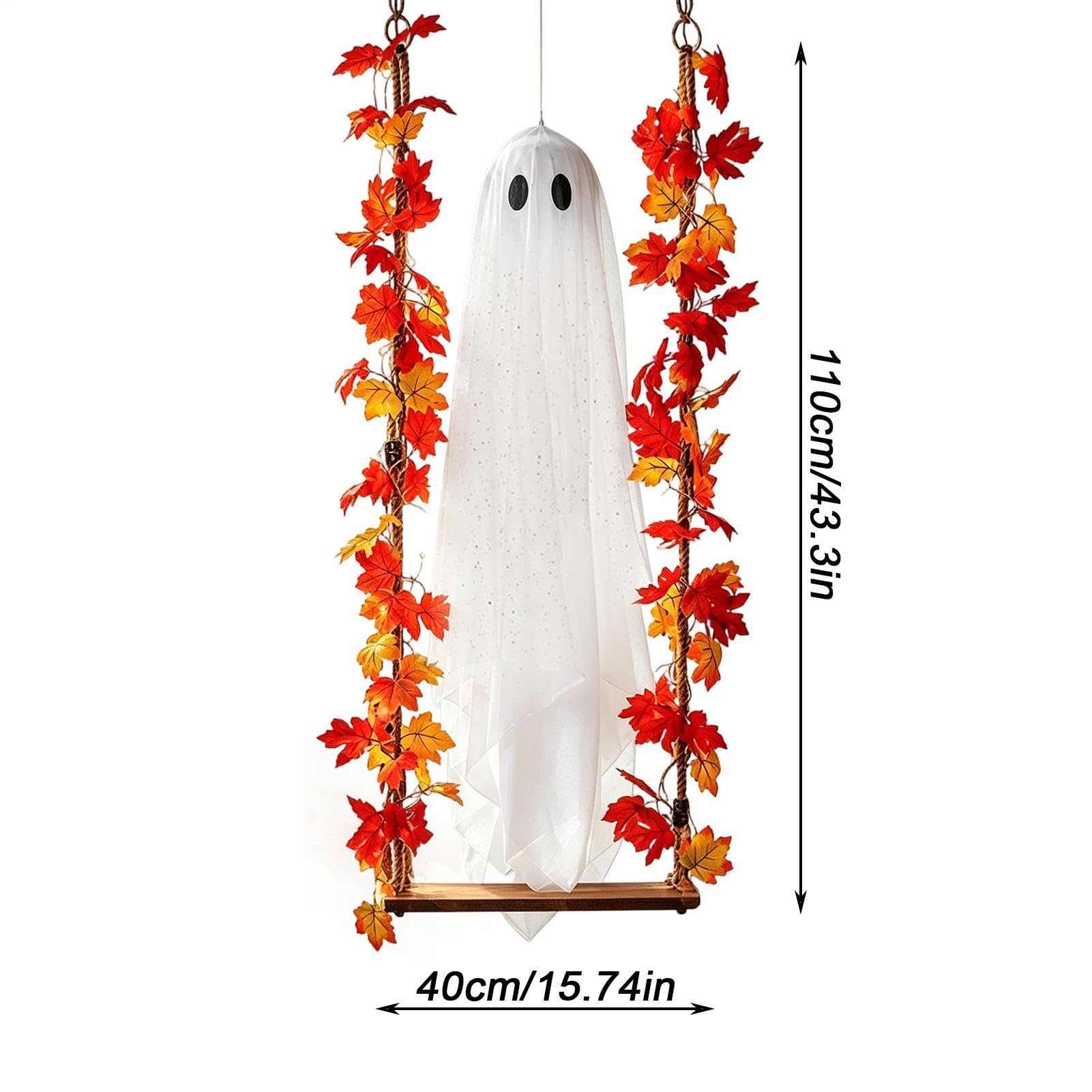 Swinging Ghost Outdoor Decor - Scary Spooky Glowing Flying Party Prop