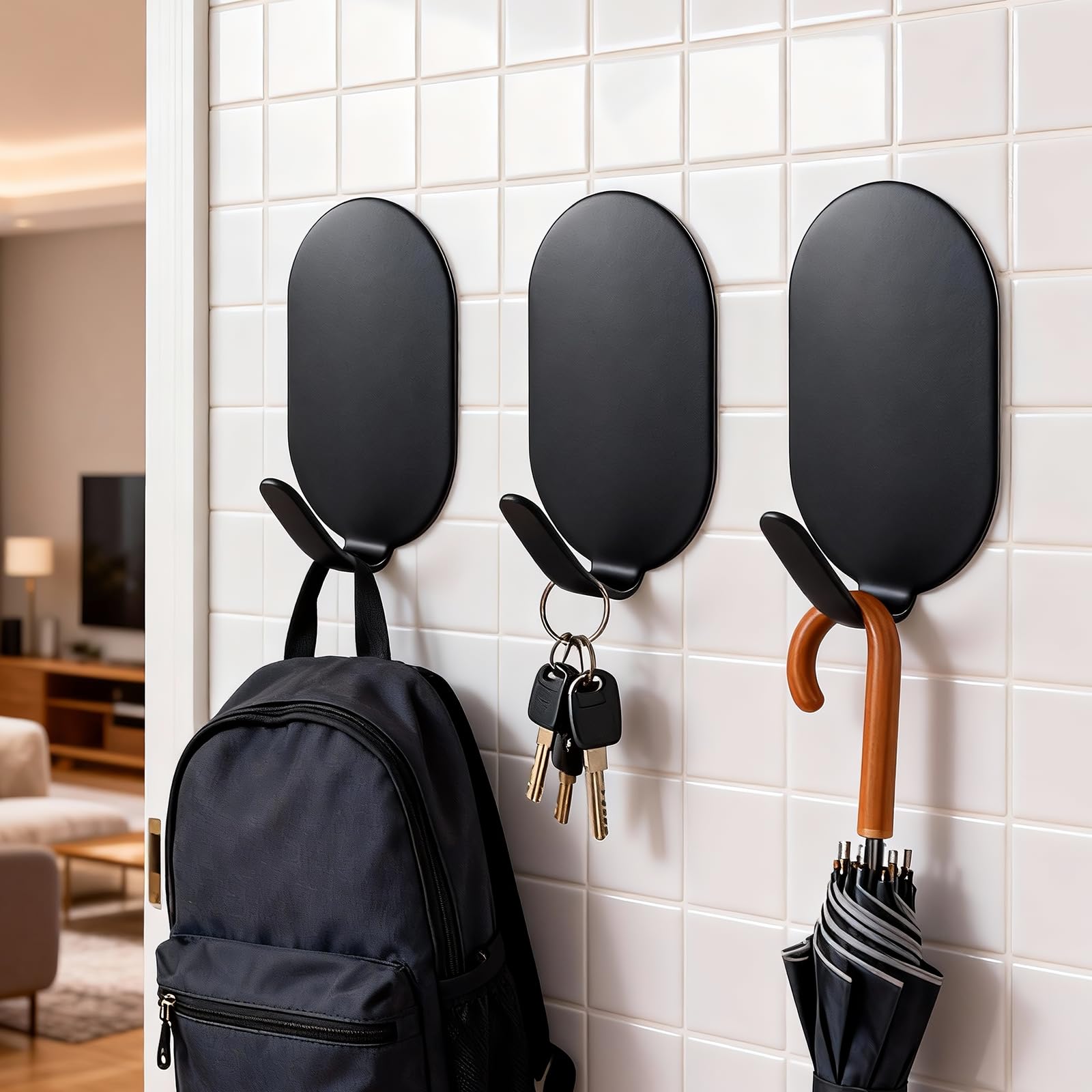 Photo 1 of 10 Pcs Metal Hooks, Adhesive Hooks for Hanging, Key Hooks, Wall Hooks, Command Hooks, Coat Hooks, Door Hooks, Towel Hanger, Picture Hanger, Storage Hooks, Utility Hooks for Bathroom, Kitchen (Black)