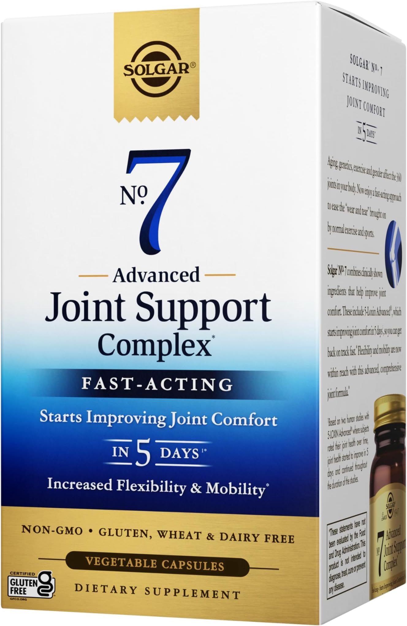 Solgar No. 7 Vegetable Capsules Joint Support Comfort Increased Mobility Flexibility with Collagen Turmeric Boswellia EsterC NonGMO Gluten Free Dairy Free Servings, 105 Count