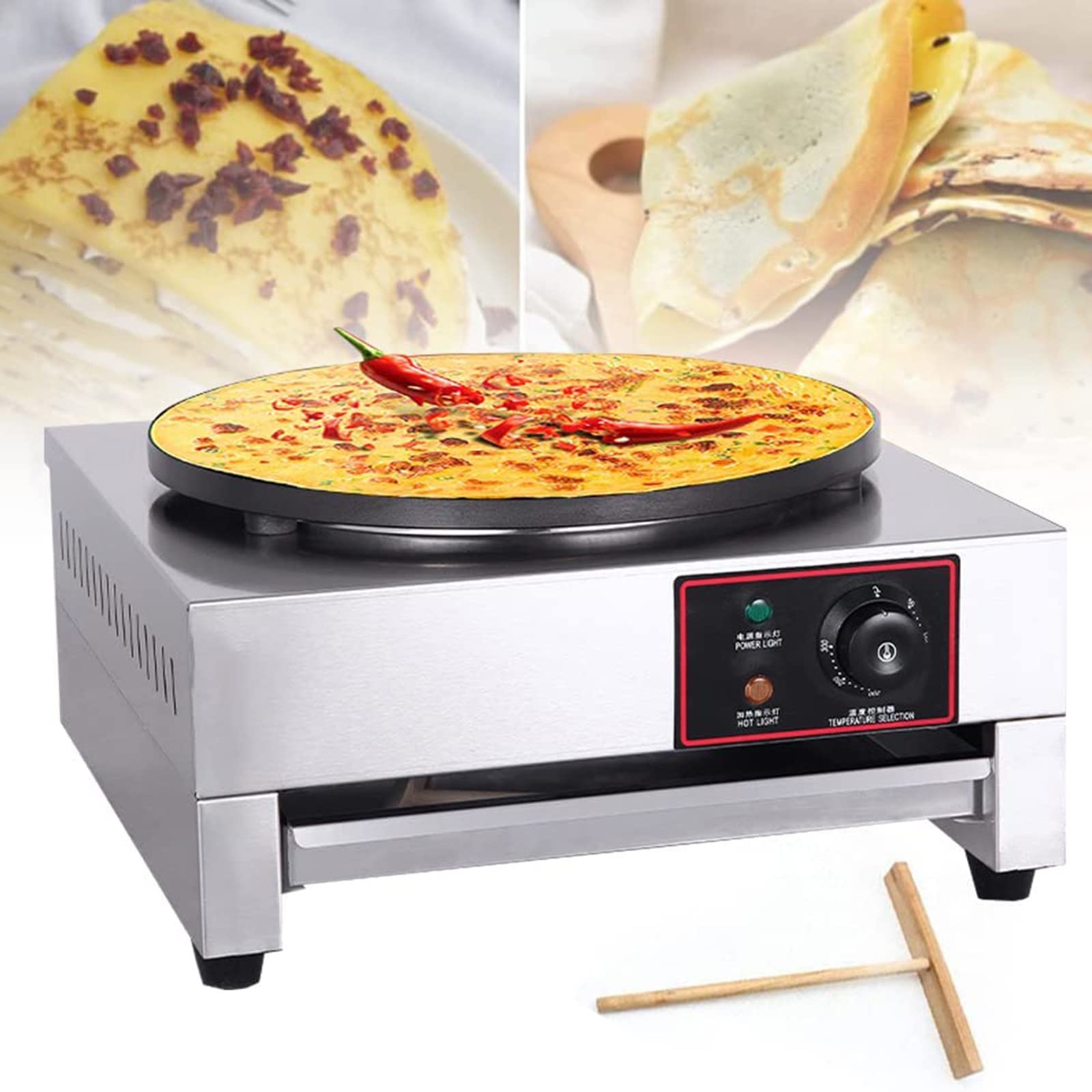 Aserzenith 1 3000W Commercial Pancake Baking Machine,40Cm Electric Pancake Machine,Stainless Steel Nonstick Pancakes Maker,For Chapati,Corncakes,Flour Tortilla