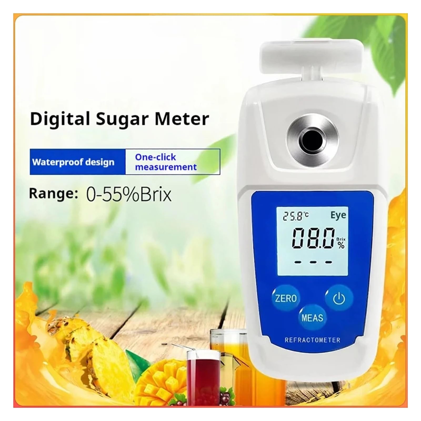 Misuratore Brix Digitale, Rifrattometro, Succhi di Frutta, Bevande, Zucchero, Strumento di Misurazione del Contenuto Suger, 32%/55% Risposta rapida(0-32)