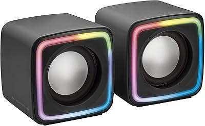 Mars Gaming MSCUBE Schwarz, Kompakte RGB Gaming-Lautsprecher, 8W DSP Soundprozessor, Lautstärkeregler