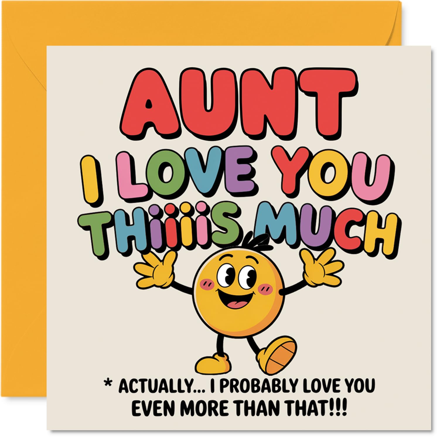 Aunt Birthday Card - I Love You Thiiiis Much - Happy Birthday Card for Aunt from Nephew Niece, 145mm Cute Colourful Cartoon Character Bday Greeting Cards