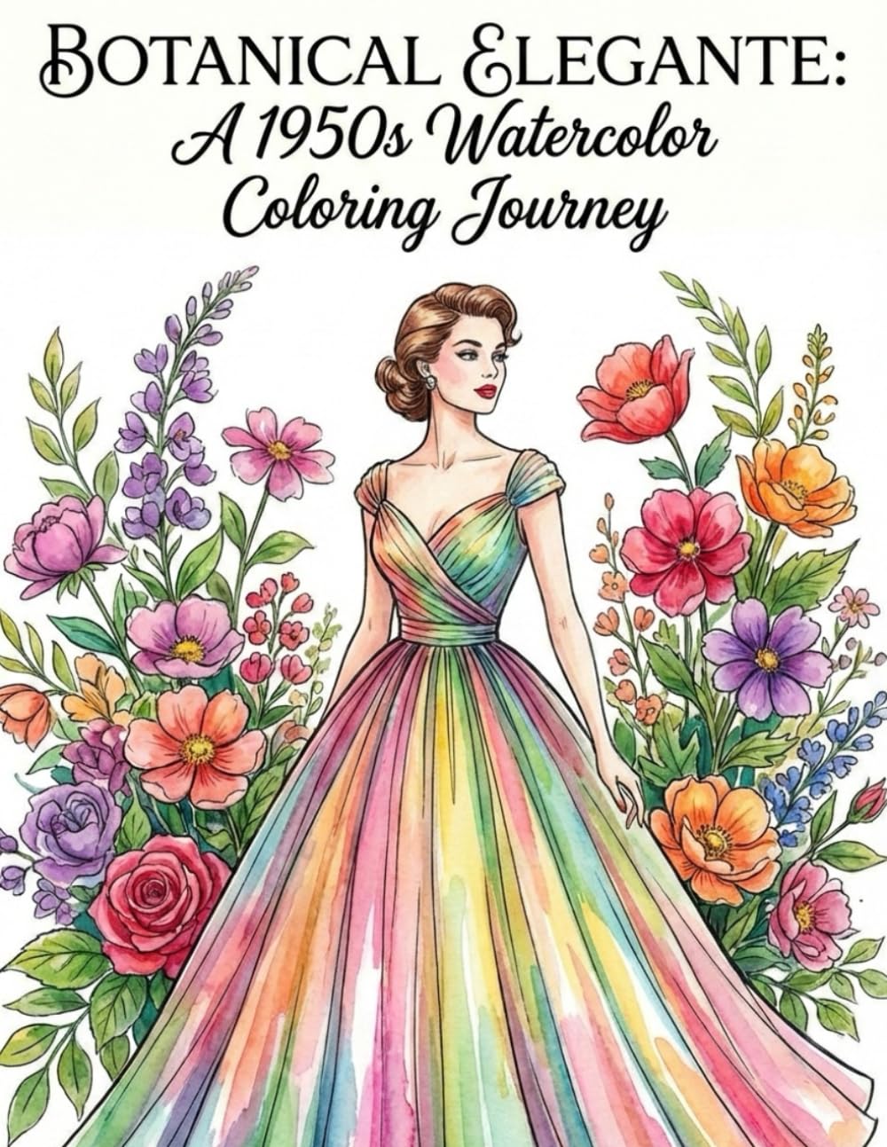 BOTANICAL ELEGANTE: A 1950s Watercolor Coloring Journey