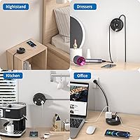 Vista 6 de NTONPOWER Regleta negra de 25 pies con 4 tomas, 2 puertos USB, cable de extensión de escritorio, protección contra sobrecarga, carcasa de ABS