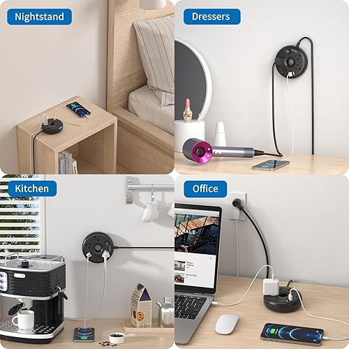 Miniatura 6 de NTONPOWER Regleta negra de 25 pies con 4 tomas, 2 puertos USB, cable de extensión de escritorio, protección contra sobrecarga, carcasa de ABS