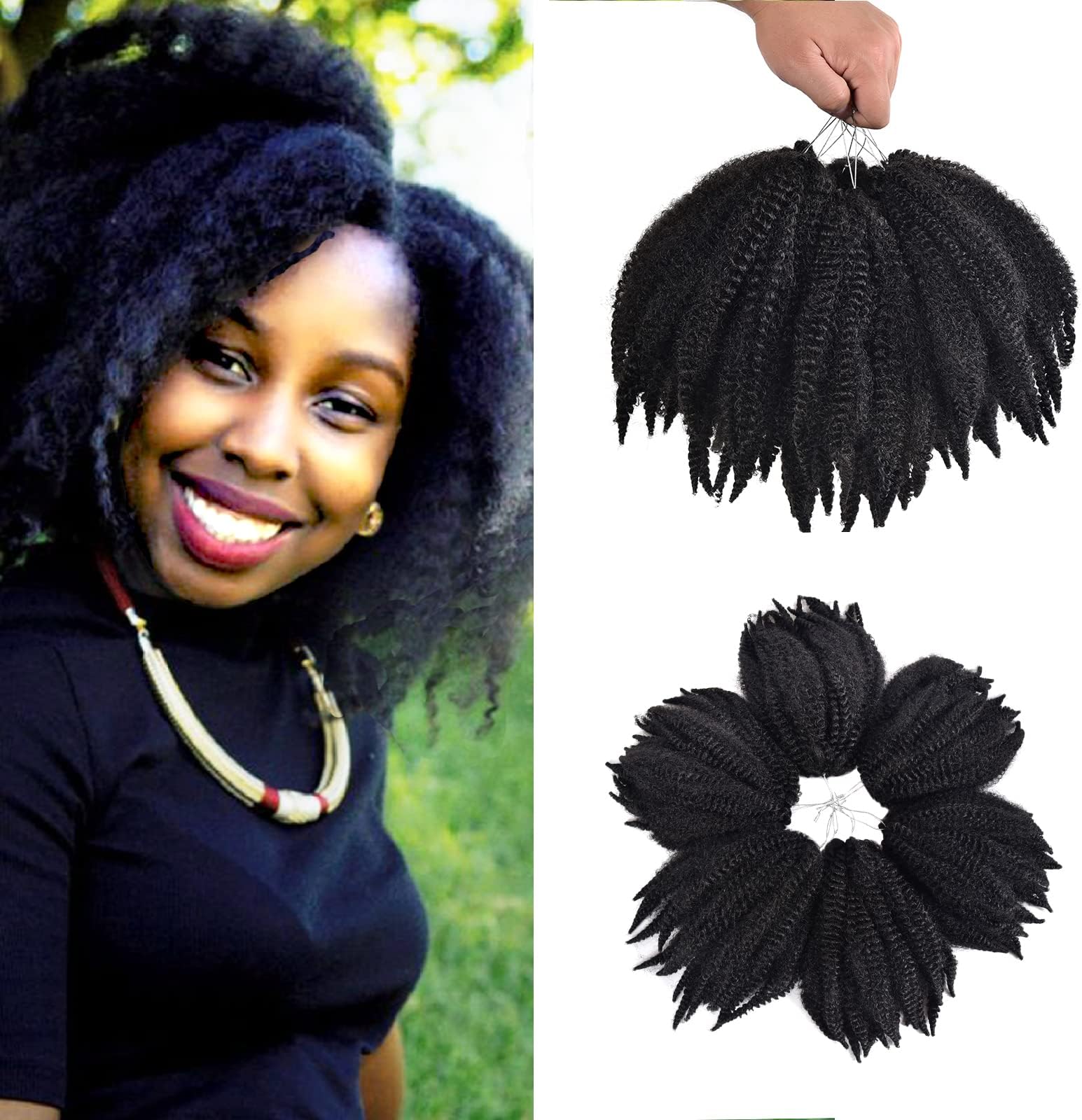 6Packs Marley Hair for Twists 8Inch Short Braiding Hair Afro Kinky Twist Crochet Braids Synthetic Fiber Hair Extensions for Women(1B#)