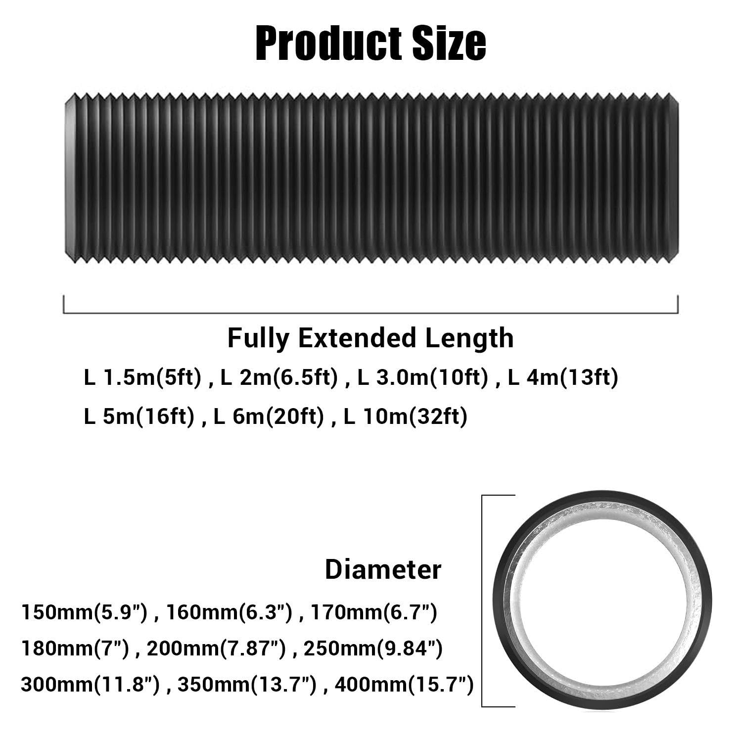Conduit D'air Flexible En Aluminium Gaine Ventilation Tuyau D'aération Noir