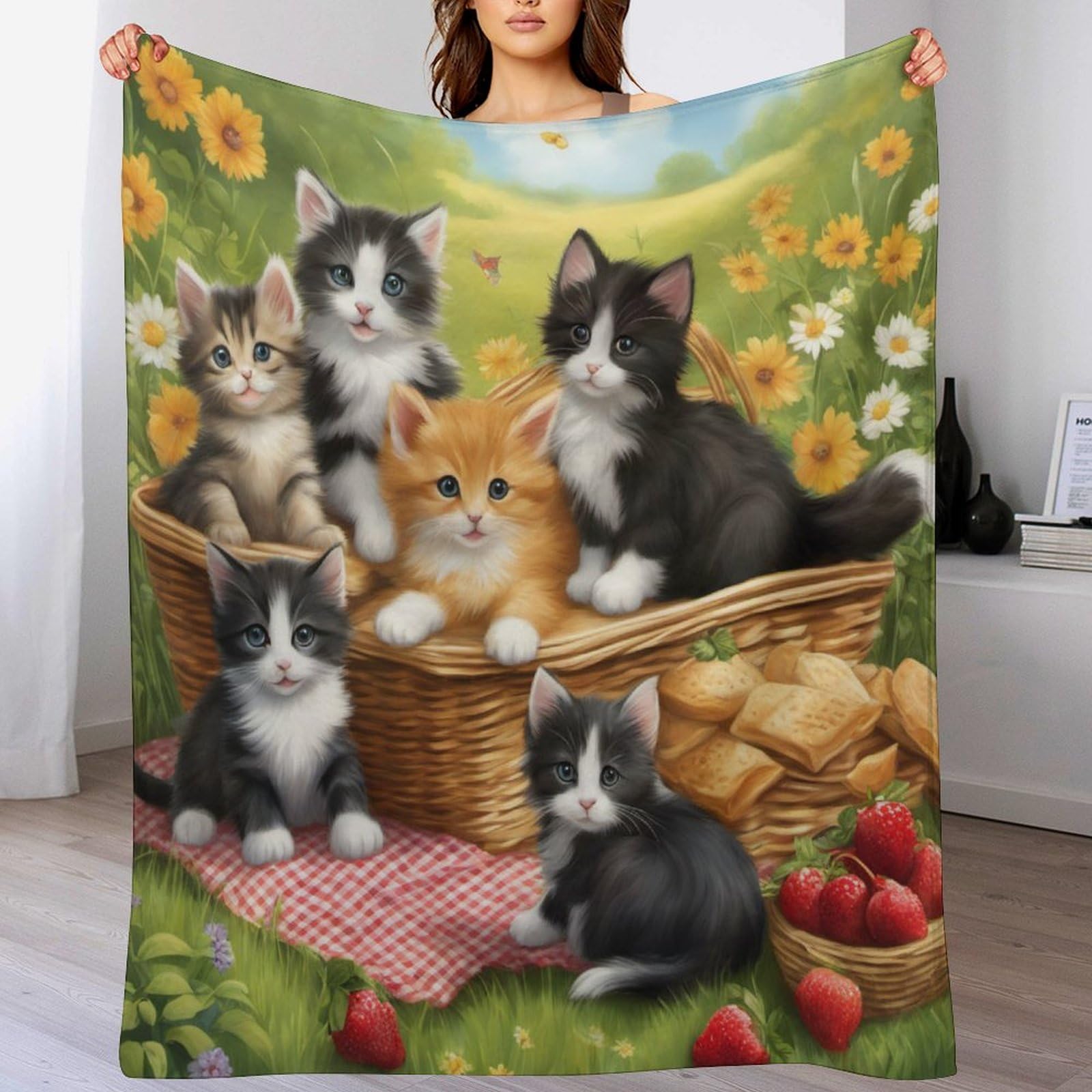 Couverture en chat mignon plaid super doux et moelleux pour lit et voyage