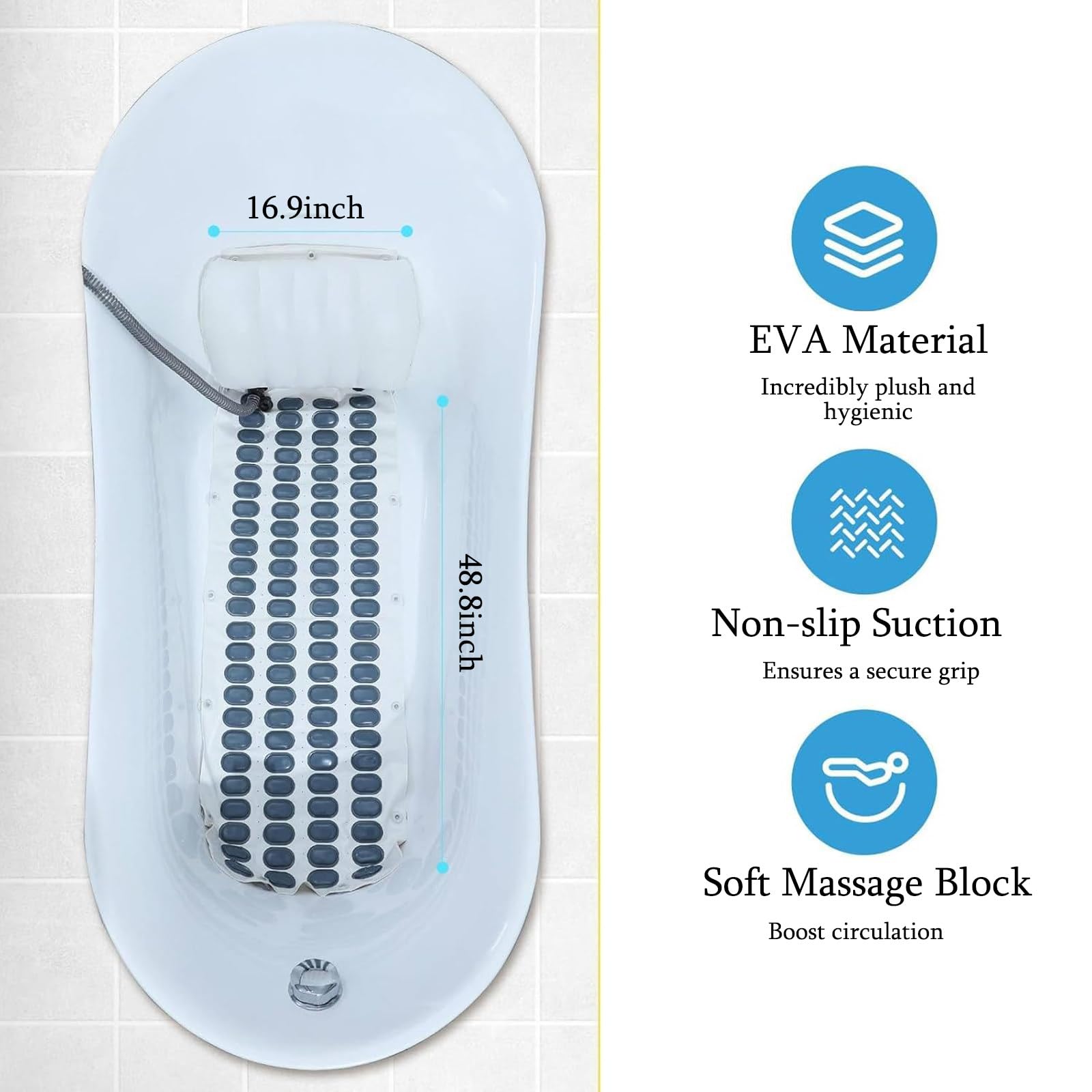 Tapis de bain gonflable avec fonction massage, design antidérapant et télécommande pour se détendre dans les baignoires