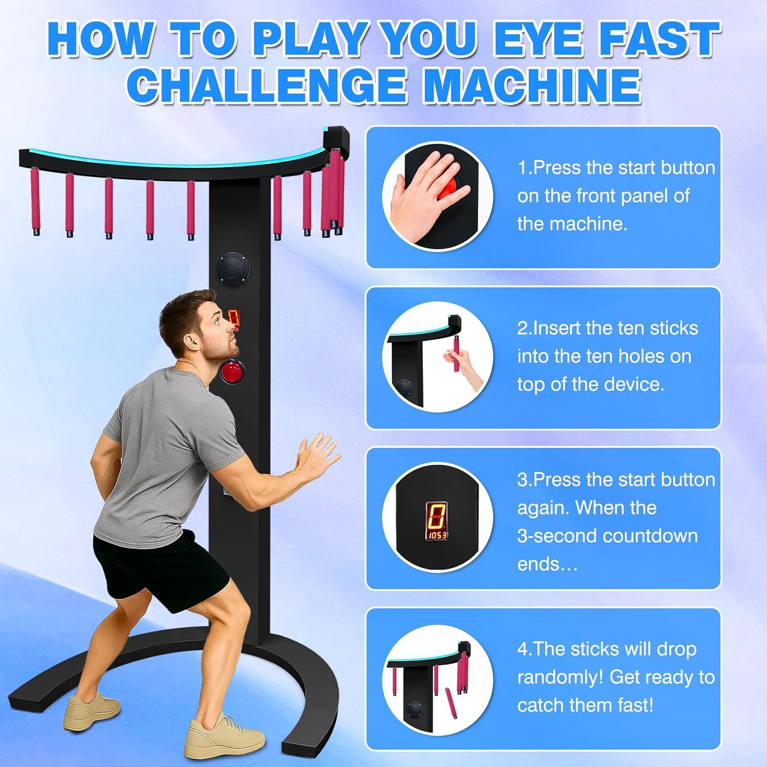 Regulowana prędkość Reflex Stick Challenge Game, trener koordynacji ręka-oko zręcznościowa maszyna zręcznościowa, światło LED i reakcja muzyczna, na wydarzenia, wynajem i rodzinne noce gier
