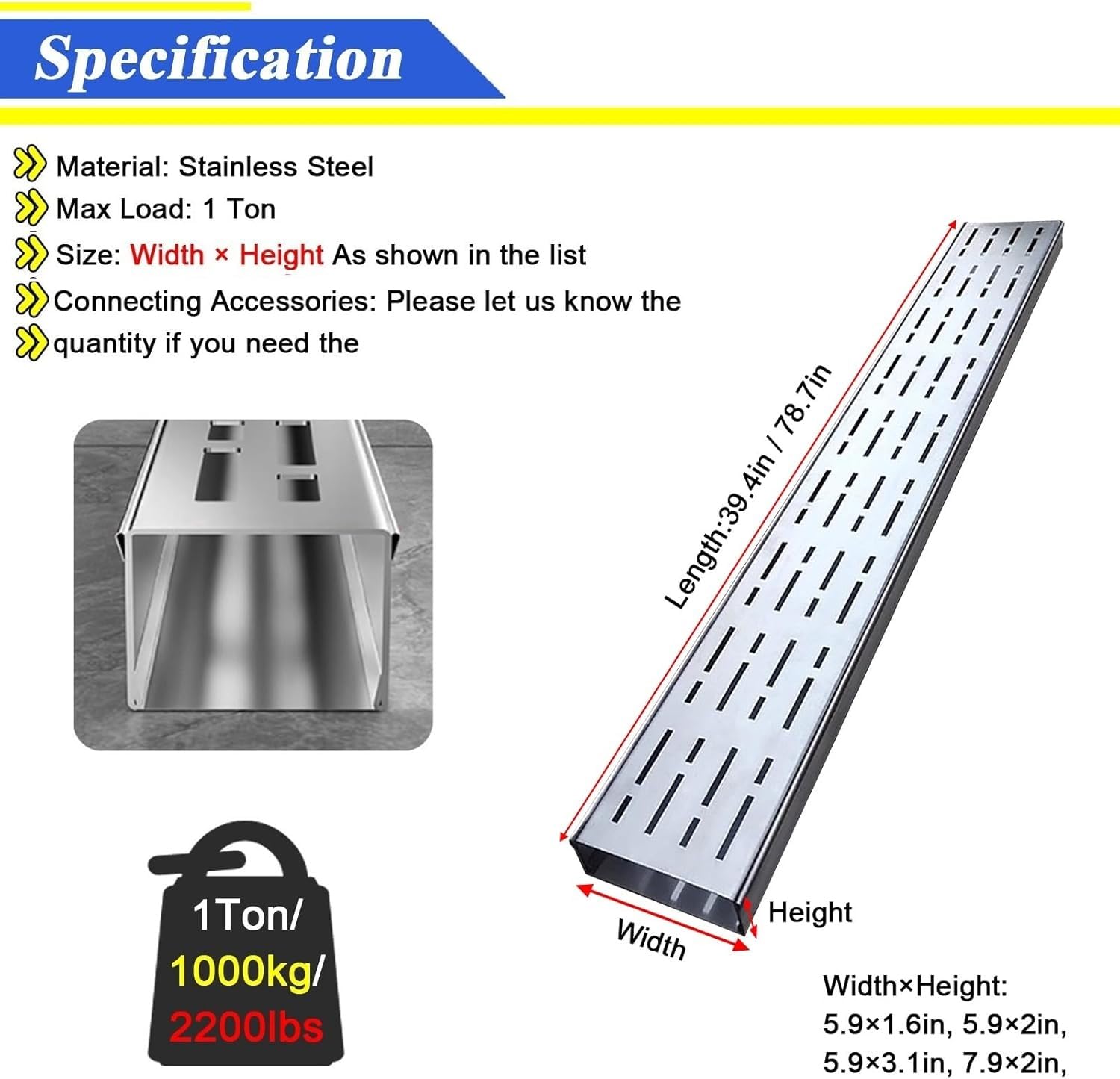 Rejilla de desagüe de Acero Inoxidable para Canal Estrecho de 150/200 mm - Ideal para Patios, entradas de vehículos y garajes.