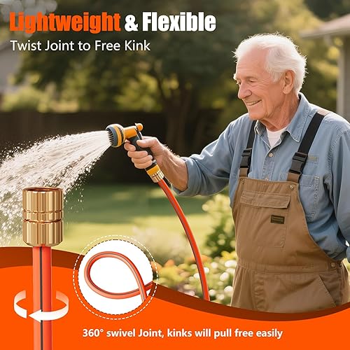 Miniatura 3 de Manguera de jardín flexible de 50 pies, manguera de agua ligera de 58 pulgadas con accesorios niquelados, sin torceduras, a prueba de fugas,