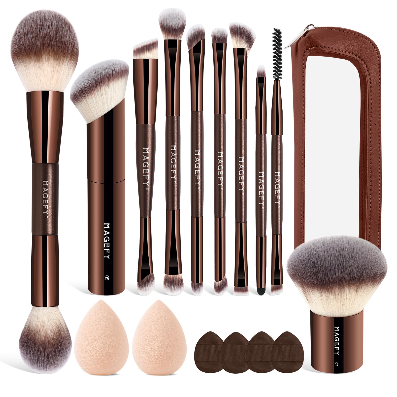Pennelli da trucco MAGEFY Set di pennelli da trucco professionali per cipria, correttori, ombretti, sopracciglia, conteggio sopracciglia, fard