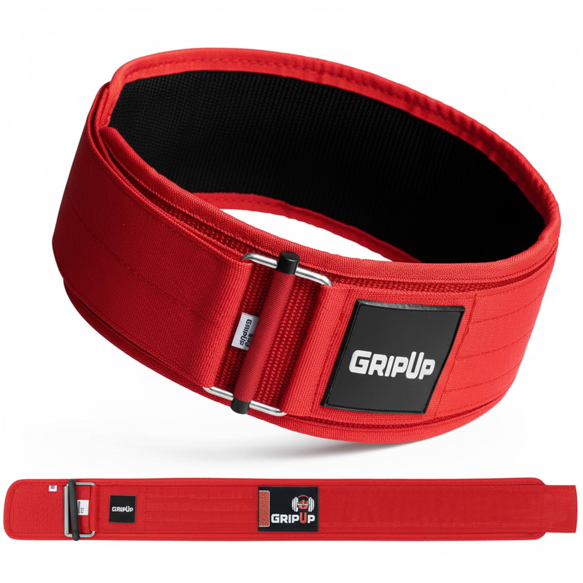 GripUp Weight lifting Belt AUTO LOCK 4” Premium Gym Belt Adjustable Buckle Olympic Cross Training Back Support Men & Women Fitness Powerlifting Bodybuilding Weightlifting Deadlift (Red, L)