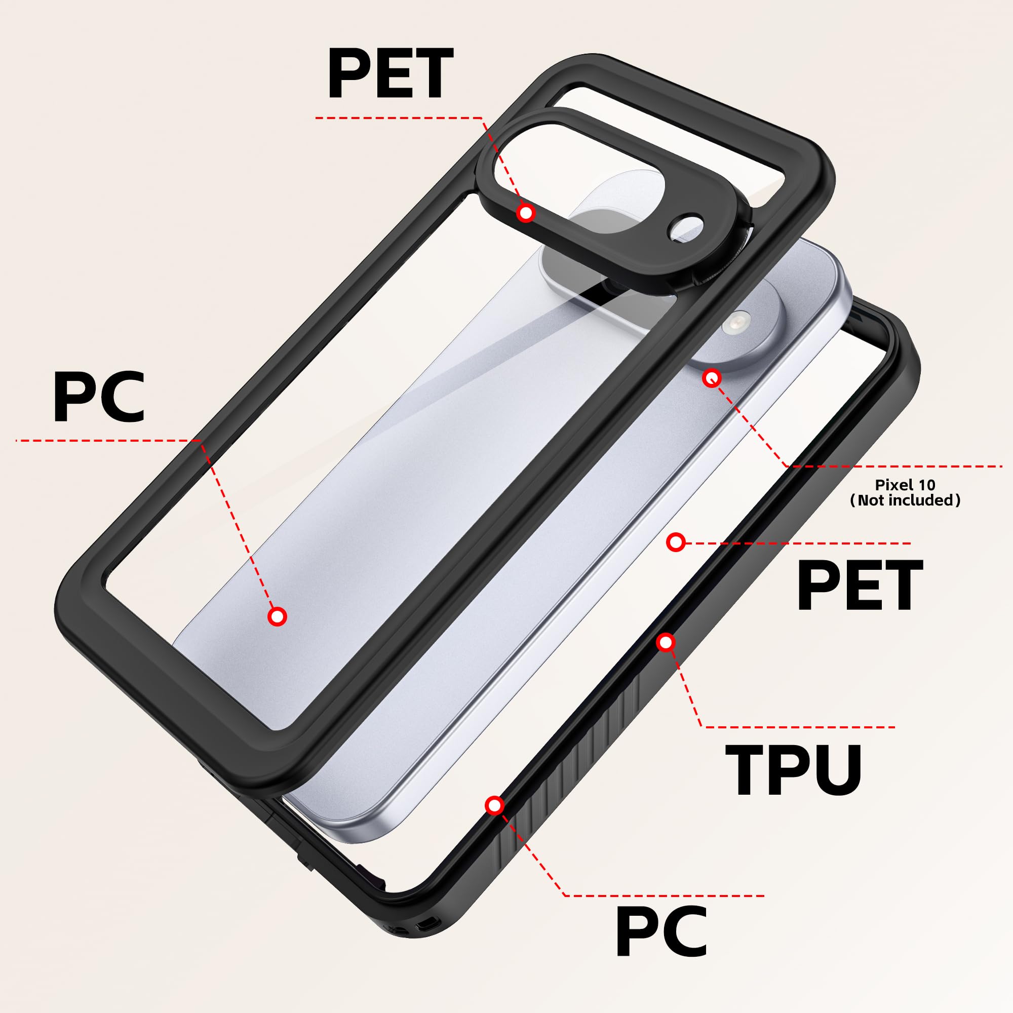 Wodoszczelne etui do Google Pixel 10 z wbudowaną ochroną aparatu i ekranu, [wodoszczelność IP68] [wojskowa ochrona przed upadkiem], pełna ochrona 360° do Google 10 (czarne)