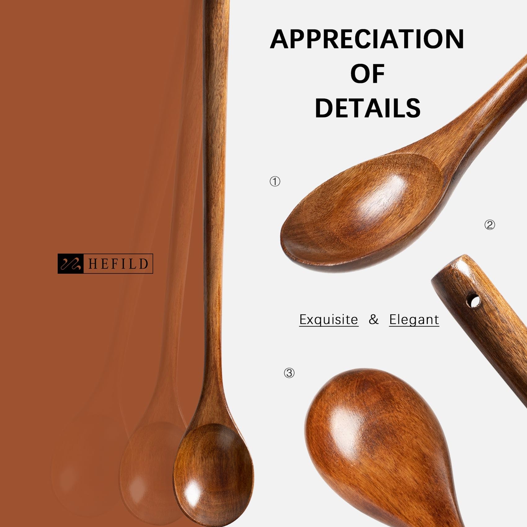 3 große Holzlöffel zum Kochen, 33 cm, extra langer Griff, Holzlöffel zum Essen, Nudeln, Rühren, Verkosten, Backen, große Kochutensilien-Set