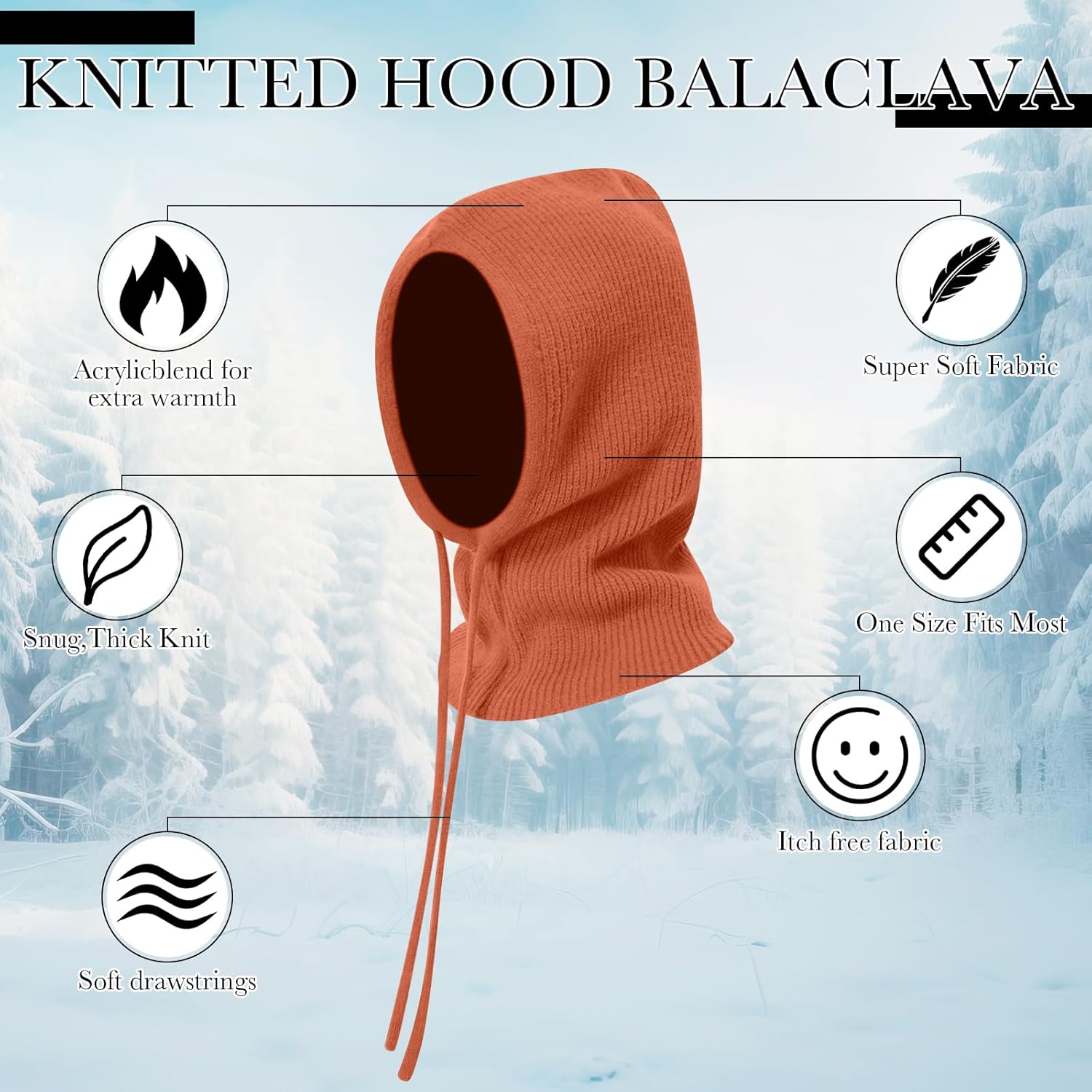 3 Pcs Hooded Scarf Hat Winter Balaclava Adjustable Knit Skull Cap Beanie for Women Men Outdoor Sports - Image 3
