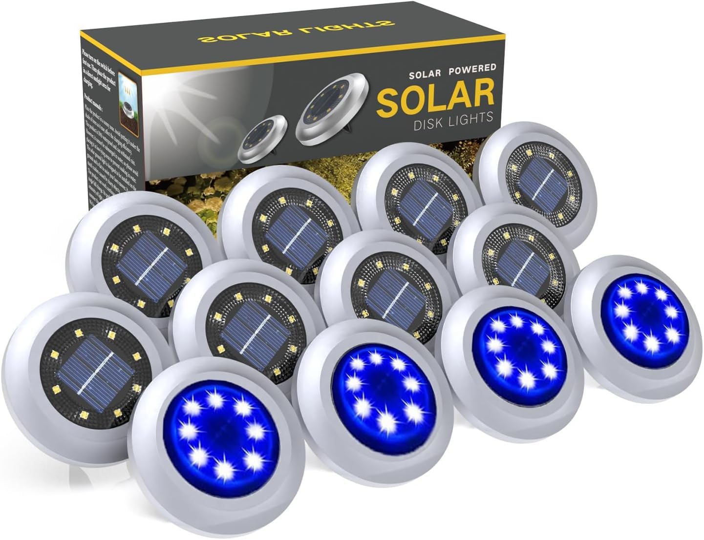 ZFITEI Solar Lights Outdoor Garden,12 Pack Waterproof Solar Ground Lights for Lawn Pathway Yard Landscape Walkway(Blue White)