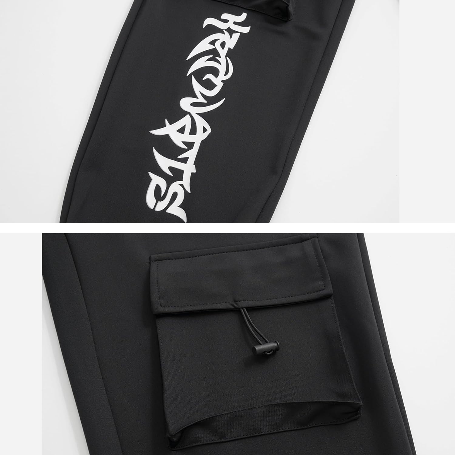 XYXIONGMAO Men's Black Casual Loose Goth Joggers Techwear Sweatpants Tactical Streetwear Hiphop Cargo Pants for Men(Black,L) - Image 4