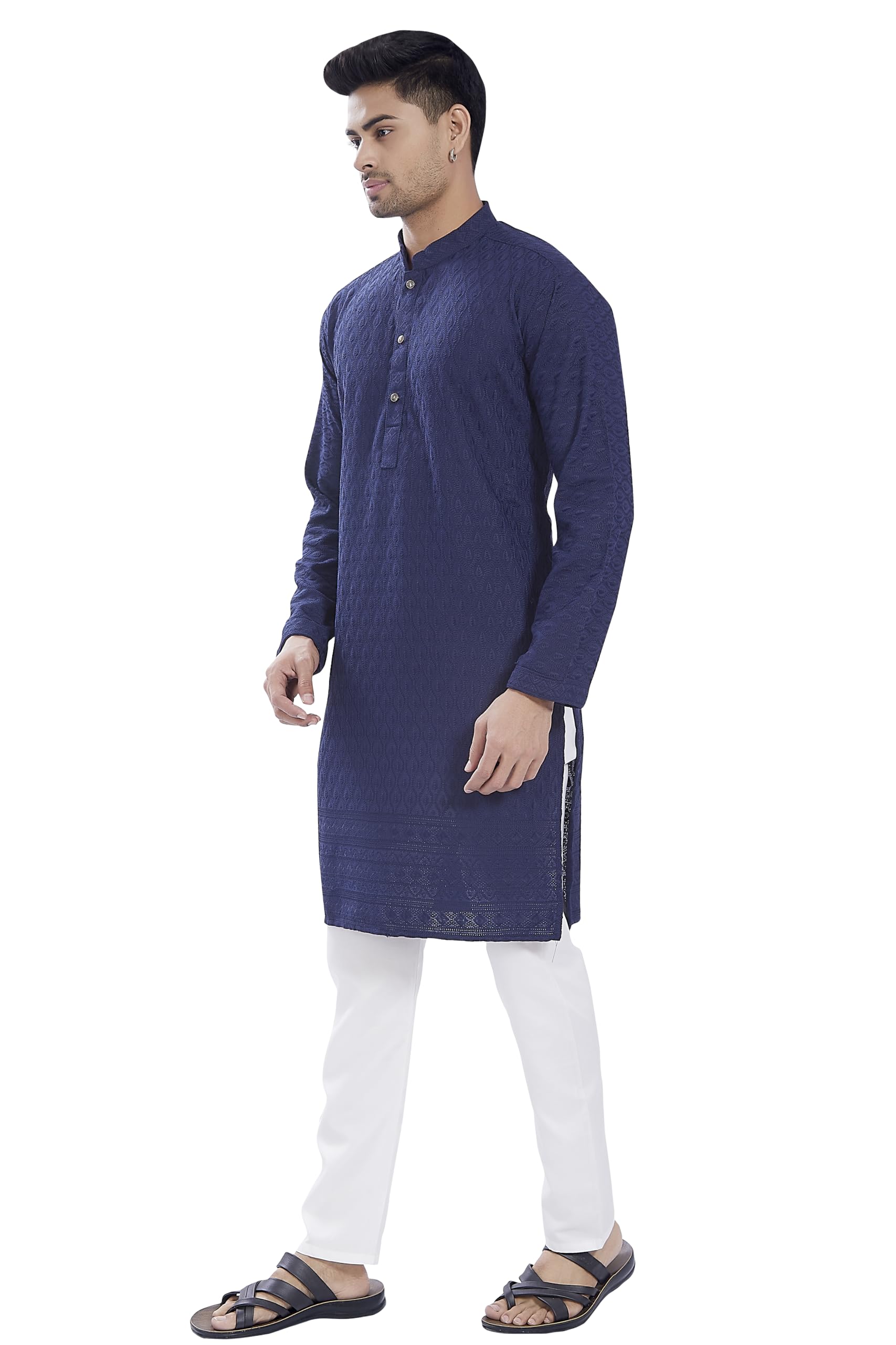 Divisive Men's Thread Embroidered Cotton Blend Only Slim Fit Kurta (Dkrt729_S_Navy)