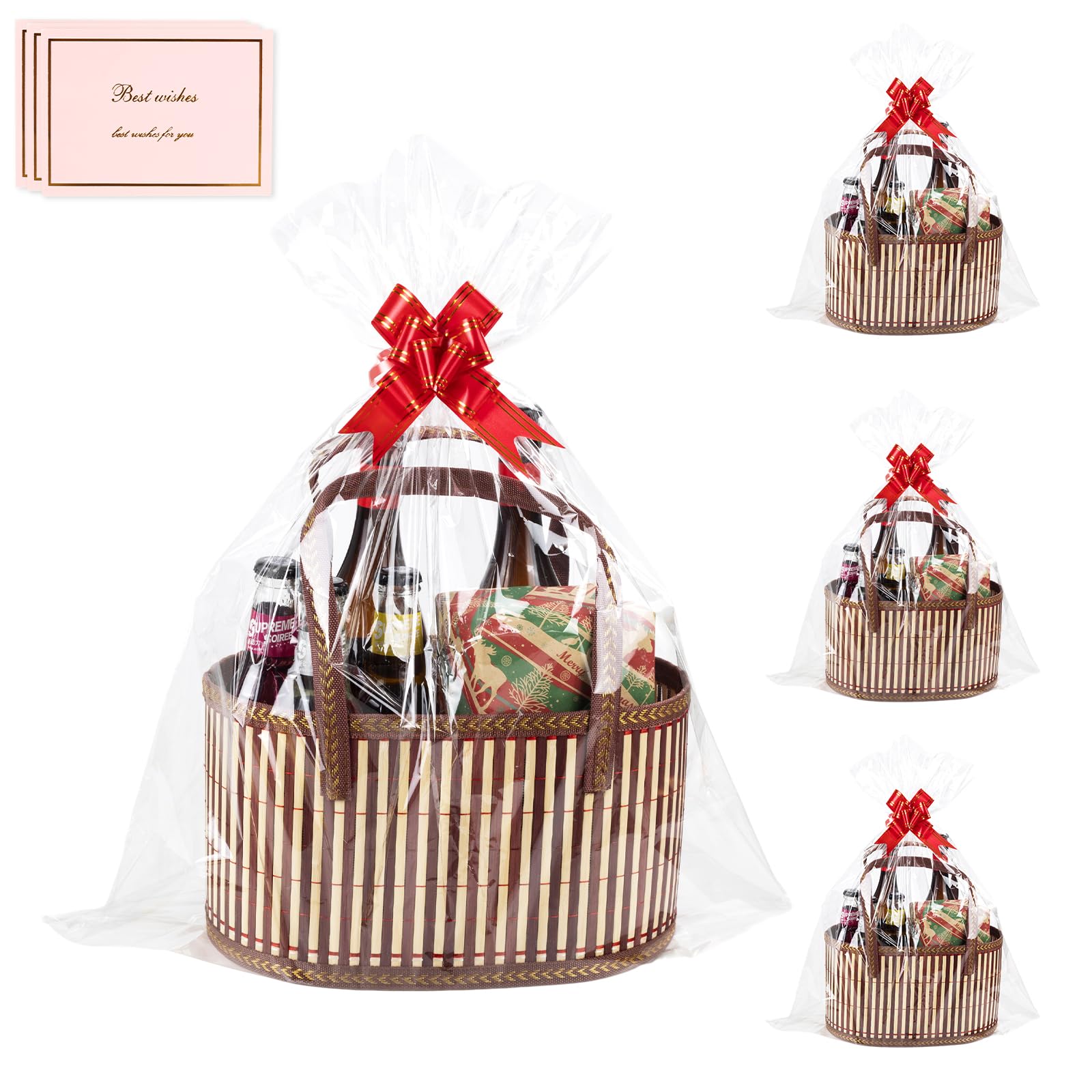Greenwhisper Cesta de regalo de mimbre, cesta vacía grande para regalos y rifas (BRWON, 3 piezas pequeñas)