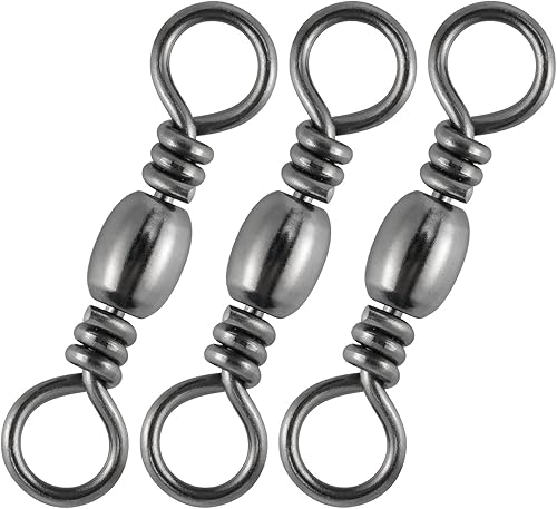 Paquete de 100 cilindros giratorios de pesca, anillo sólido de acero inoxidable de alta resistencia con revestimiento de níquel negro, conector de