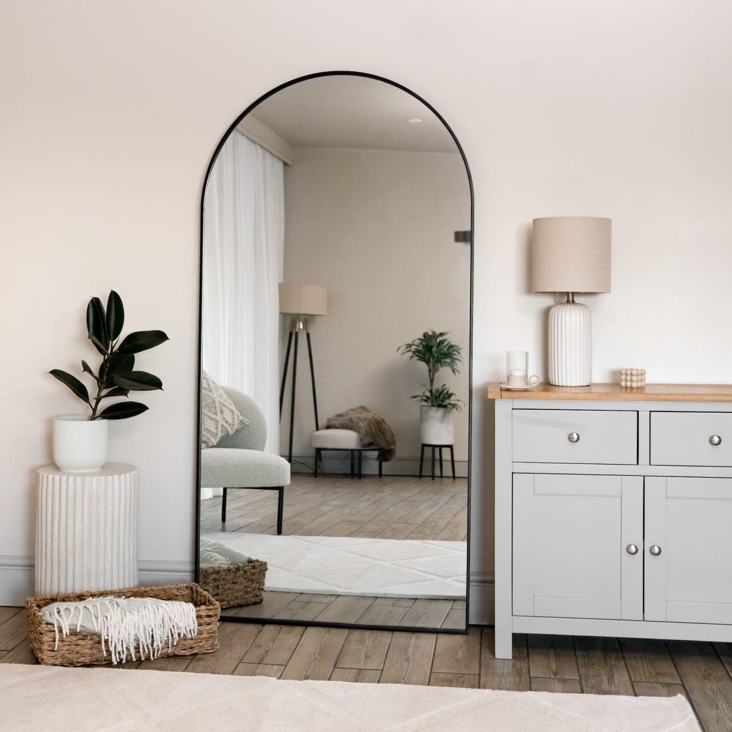 B&Q - Jōbū Jobu HomeAkikoFull Length Black Metal Arched Mirror180Cm X 90Cm