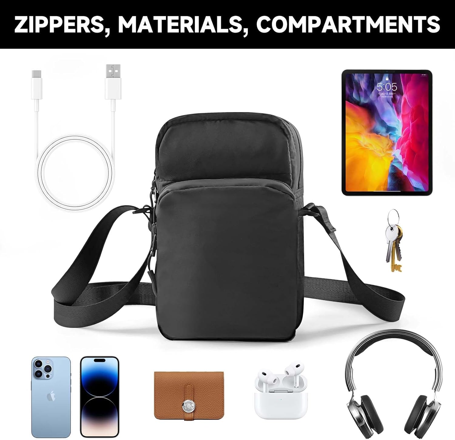 Magnetic Gym Bag, Magnetic Golf Pouch, Small Gym Bag for Men, Gym Accessories for Men, Large Capacity with Secure Magnets, Gym Workout, Travel Bag, Black - Image 3