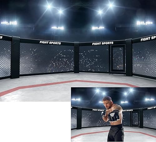 Miniatura 2 de BELECO Telón de fondo de boxeo de tela de 9 x 6 pies, luz de estadio, arena de boxeo 3D, telón de fondo para fotos, lucha y competición deportiva,
