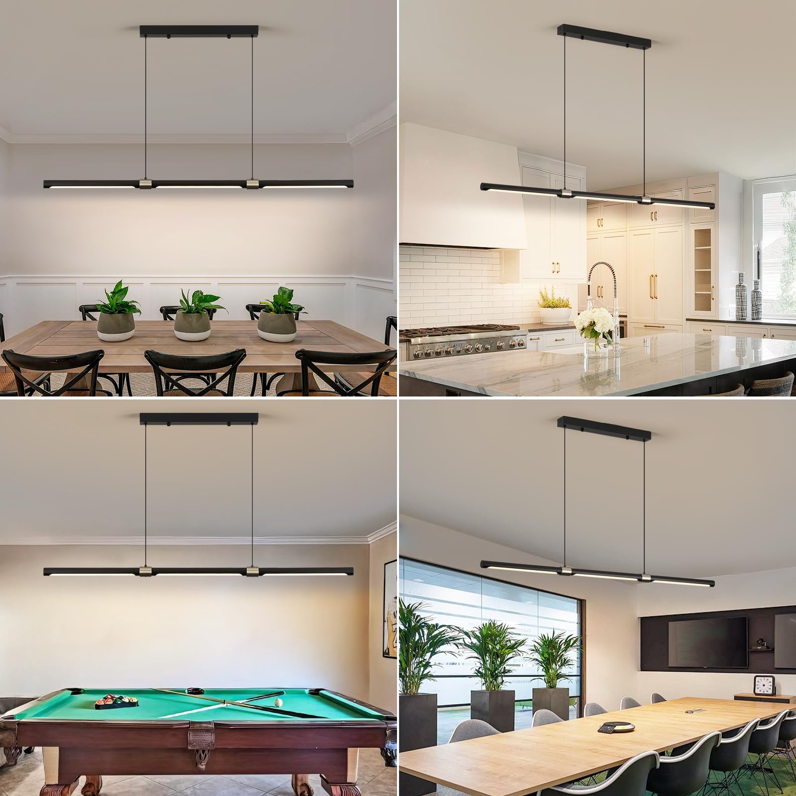 Esstisch Pendelleuchte Schwarz, 100cm 35W Led Hängeleuchte Mit Fernbedienung Dimmbar, Hängelampe Linear Design Hängend Esszimmerlampe Höhenverstellbar (100cm)