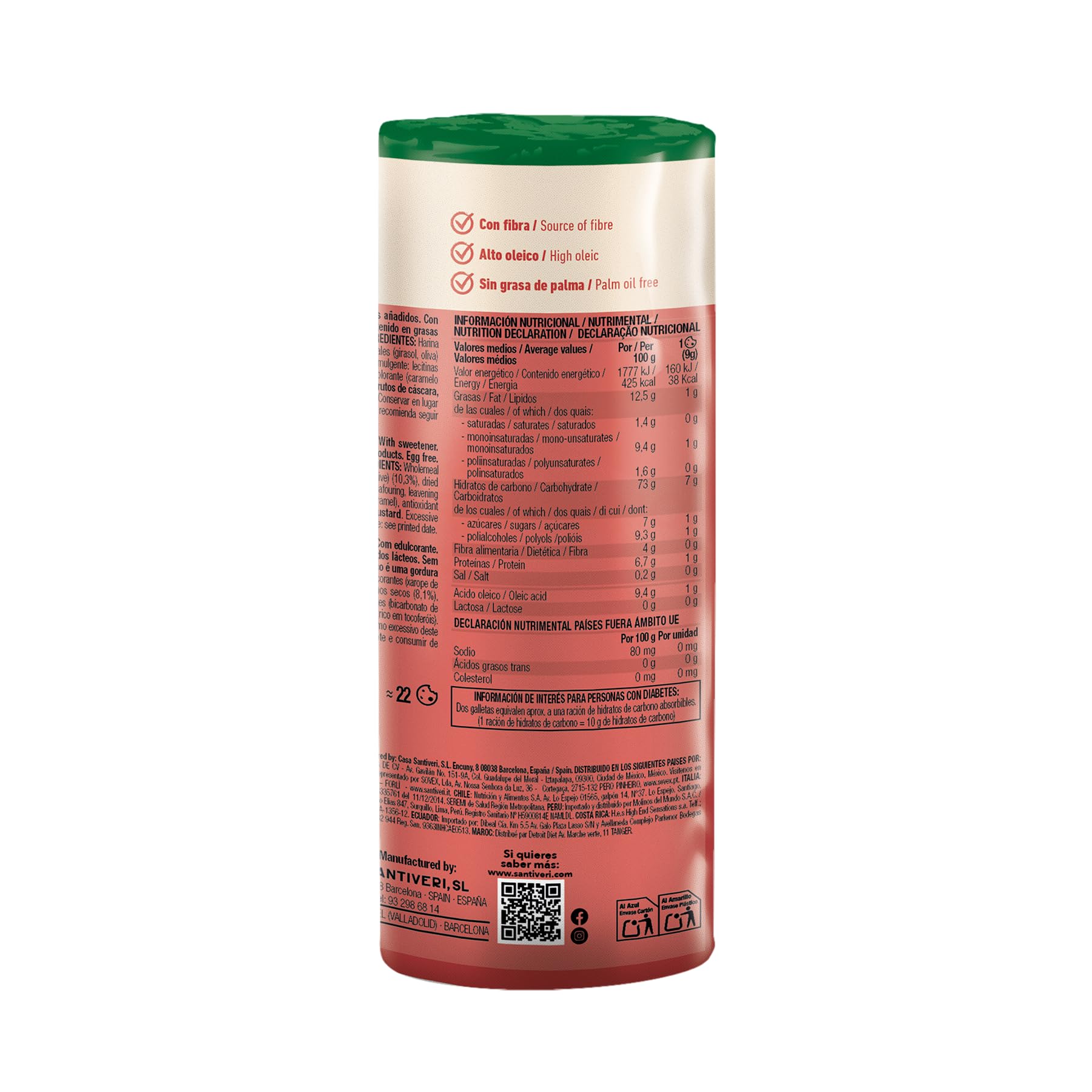 SANTIVERI - Galletas Integrales Arándanos, 0% Azúcares Añadidos - Con Fibra, Sin Grasa de Palma, Alto Oleico, Sin Huevo, Sin Lactosa - Vegano - 190 g — view 4