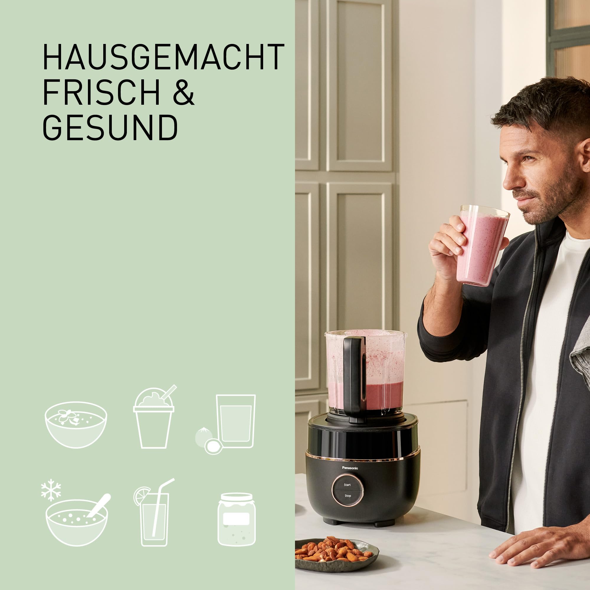 Panasonic MX-HG4401KXE Standmixer 1.2 l 800W Leiser Mixer Heiß & Kalt 9 Programme Schwarz Roségold
