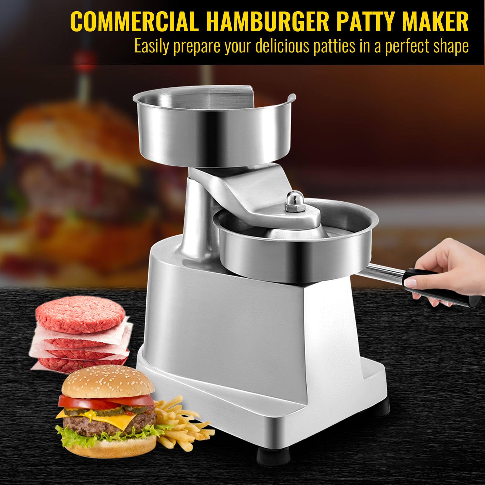 Komercyjna maszyna do hamburgerów, ręczna prasa do burgerów, stal nierdzewna, taca w trzech rozmiarach 10 cm/12.7 cm/15.2 cm, z papierem Patty, do użytku w domach, restauracjach, kawiarniach, szkołach