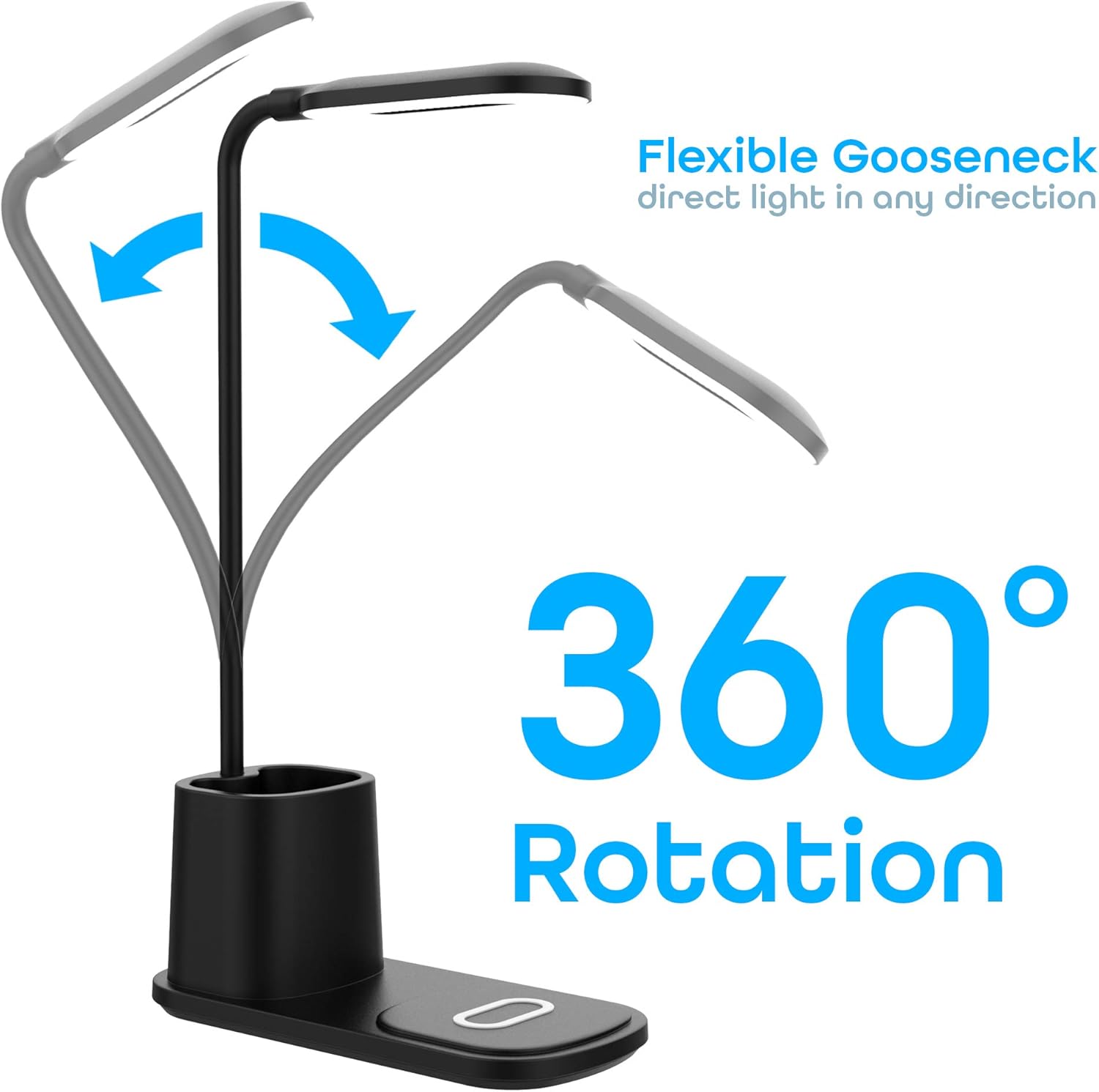 Black Adjustable LED Desk Lamp with Wireless Charger and Organizer