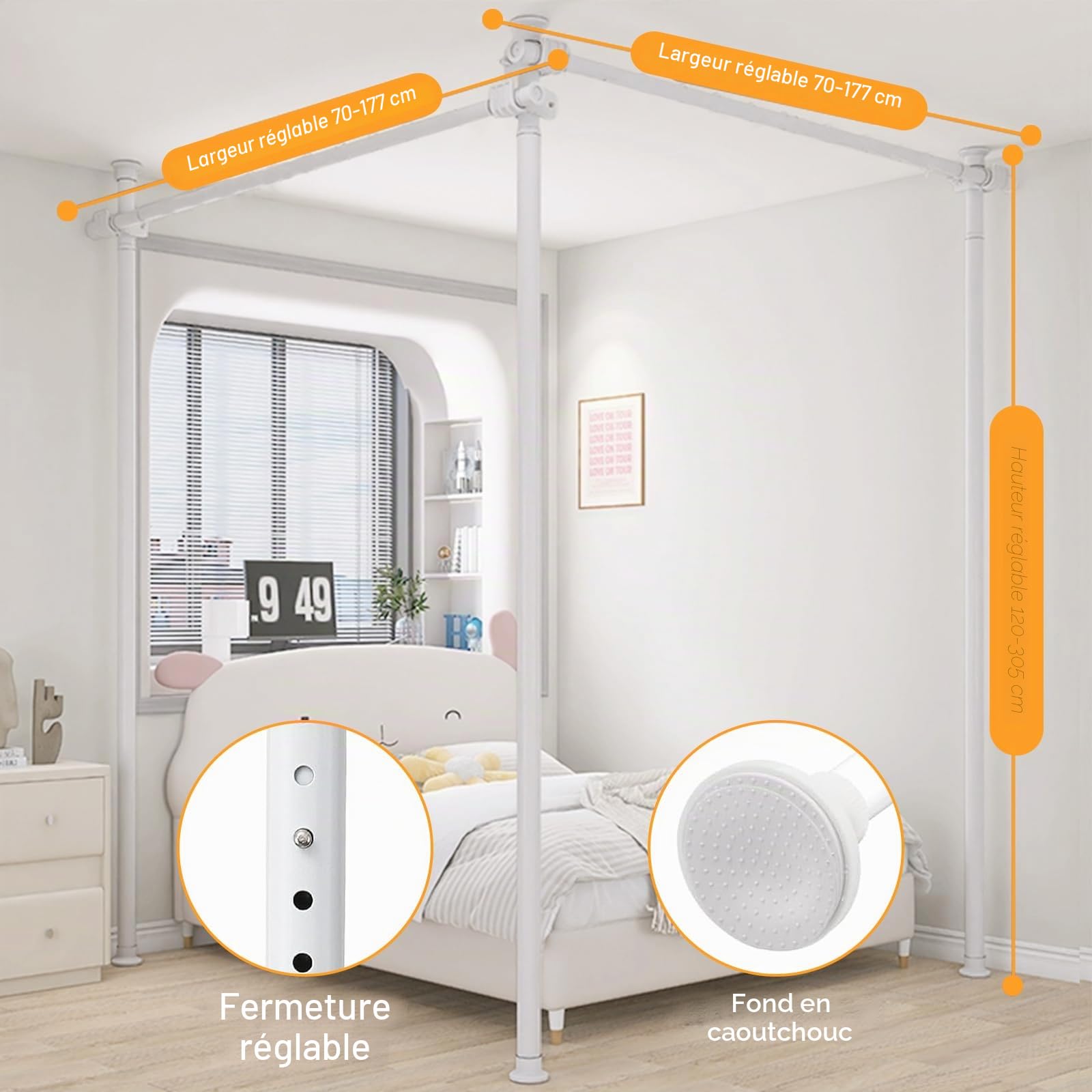 Cloison de séparation - Tringles à rideaux autoportantes sans rideau - Brise-vue pour salon, chambre à coucher ou bureau - 280 x 317 cm (l x H) - Blanc