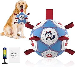 Dog Ball, Soccer Ball for Dog Chew Toy with Grab Tabs, Dog Toy Interactive Dog Toys for Tug of War with Family, Durable Dog Balls for Large and Medium Small Dog, Puppy Birthday Gifts